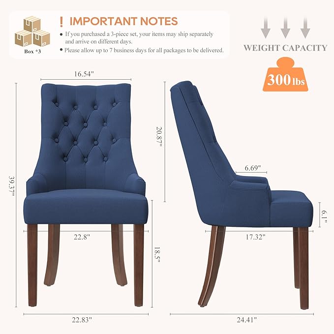 COLAMY Wingback Upholstered Side Dining Room Chairs Set of 6, Fabric Dining - Image 2