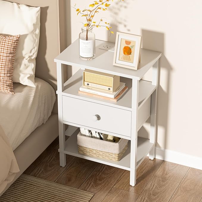 Lerliuo Nightstand with Charging Station and USB Ports, 3-Tier Storage End - Image 2