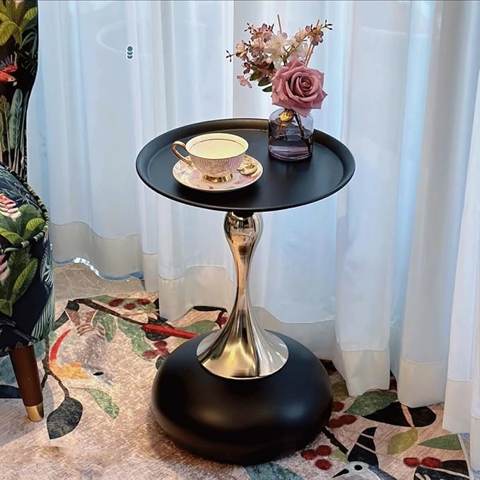 Modern Round Side Table with Gold Pedestal Base, Accent End Table - Image 6
