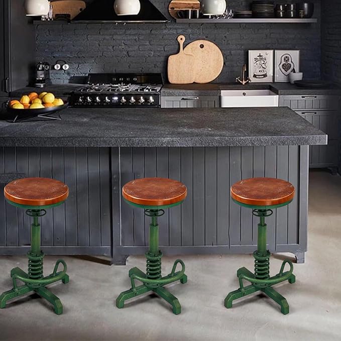 Topower Industrial Retro Vintage Farm Wooden Seat Tractor Stool Kitchen Swivel - Image 9
