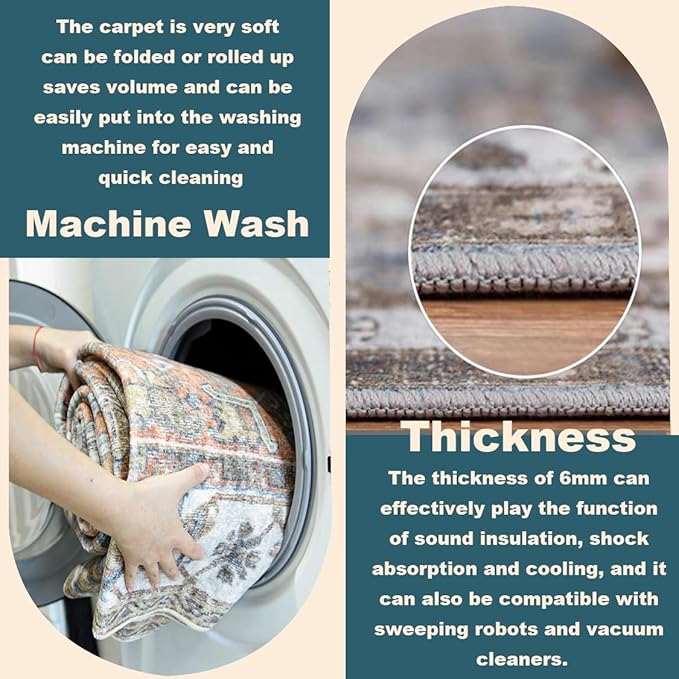 Area Rug 6'x9' Washable Vintage Traditional Floor Cover Thin Retro Kitchen - Image 4