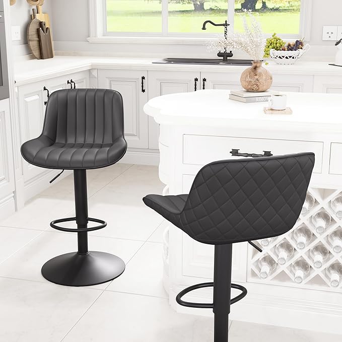 YOUNIKE Black Bar Stools Set of 2 Kitchen Counter Height Barstools Upholstered - Image 6