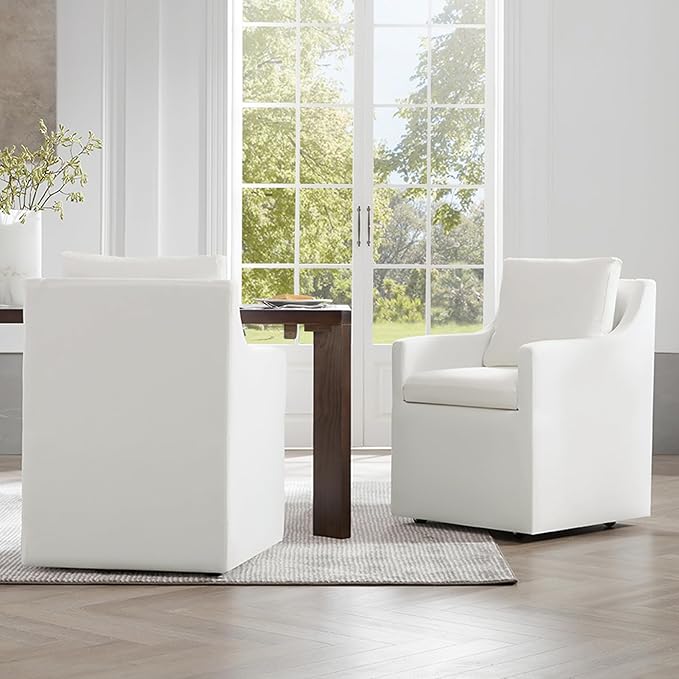 Upholstered Dining Chairs with Casters Washable Cover Side Deskchair with - Image 3