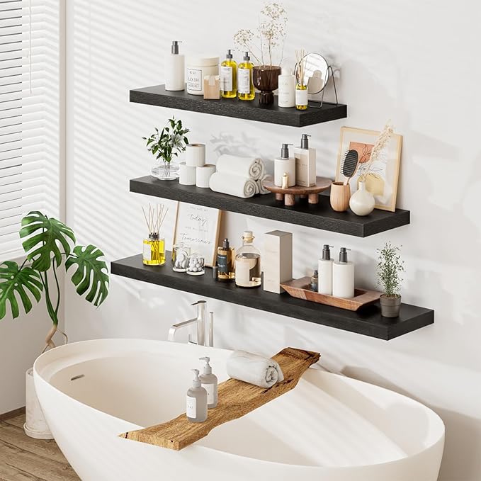 Heimlove 36 Inch Wall Shelf Bathroom Shelves Set of 2, Wall Mounted Shelves - Image 2