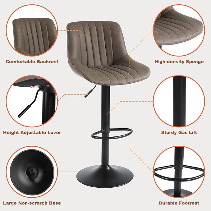 Bar Stools Set of 2, Swivel Counter Height Barstools - Image 5