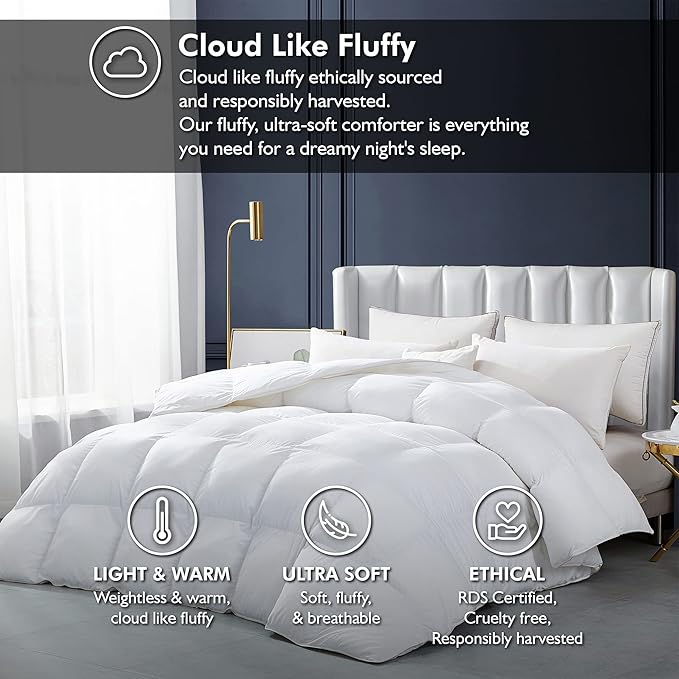 Luxurious White Solid Heavy Weight, California King Size Goose Feathers Down - Image 2