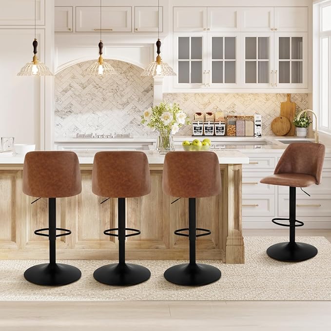 COLAMY Bar Stools Set of 2, Modern Swivel Bar Chairs, Adjustable PU Leather - Image 6