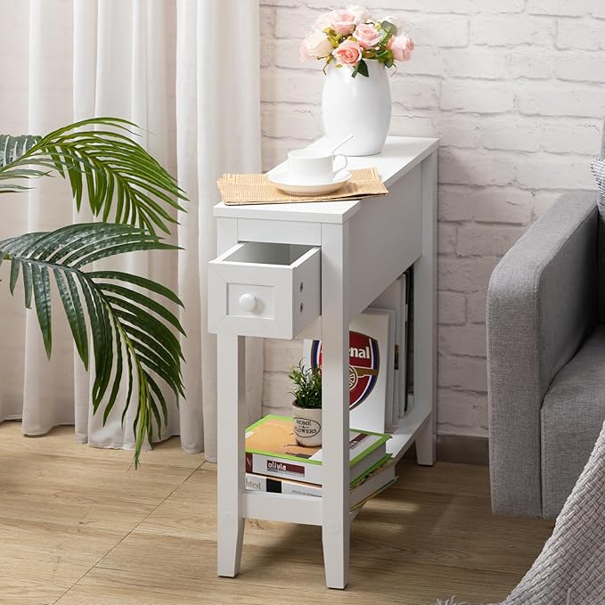 Narrow Side Table for Small Spaces, Slim Bed Side Table/Night Stand Set of 2 - Image 7