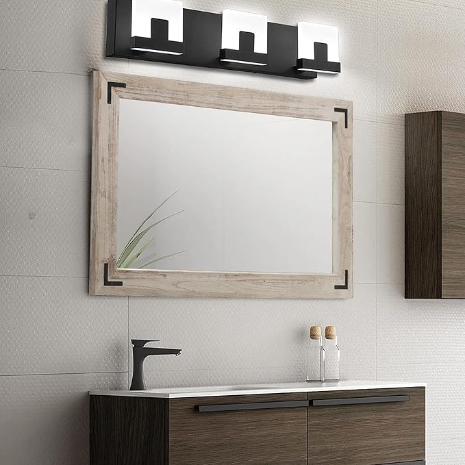 YOSHOOT Rustic Wooden Framed Wall Mirror, Natural Wood Bathroom Vanity Mirror - Image 2