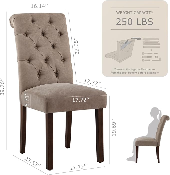 COLAMY Button Tufted Dining Chairs Set of 2, Parsons Upholstered Fabric Dining - Image 2