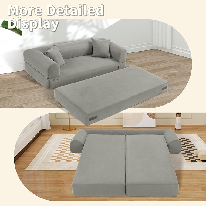 80" Convertible Sofa Bed, 3-in-1 Corduroy Folding Pull Out Couch - Image 6