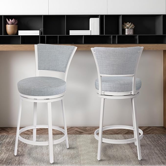 Bar Stools Set of 2, 25 Inch Metal Counter Height Bar Chairs, Modern Linen - Image 2