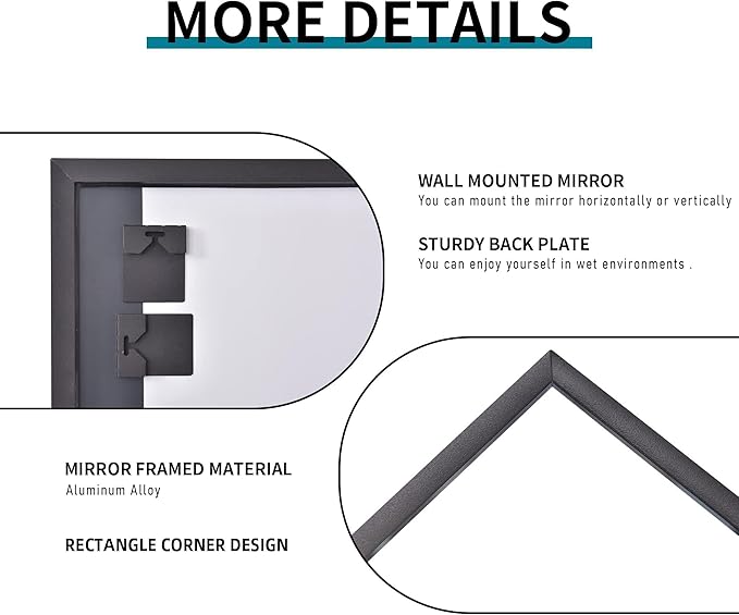 Black Bathroom Mirror for Wall, 36x48 Inch Rectangle Mirrors - Image 6