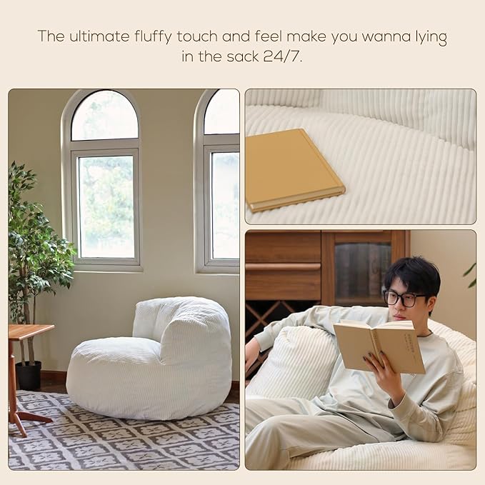 N&V Large Crescent Bean Bag Chair, Adult Size Bean Bag Sack, Foam Filling - Image 6