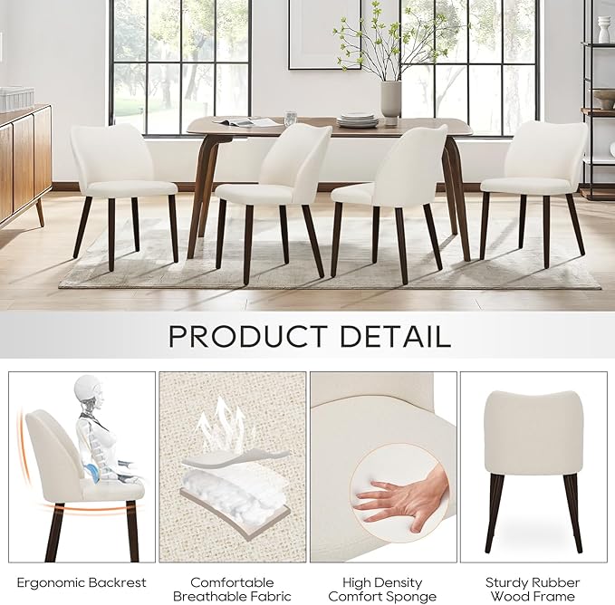 COLAMY Upholstered Dining Chairs Set of 4, Modern Fabric Dining Room Kitchen - Image 3