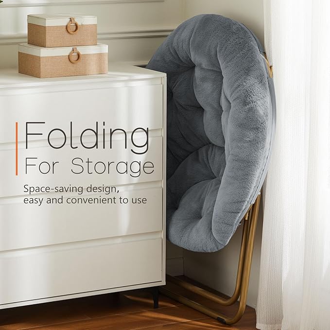 Saucer Chair Faux Fur with Soft and Thick Padded Seat Metal Frame, Modern Style - Image 4