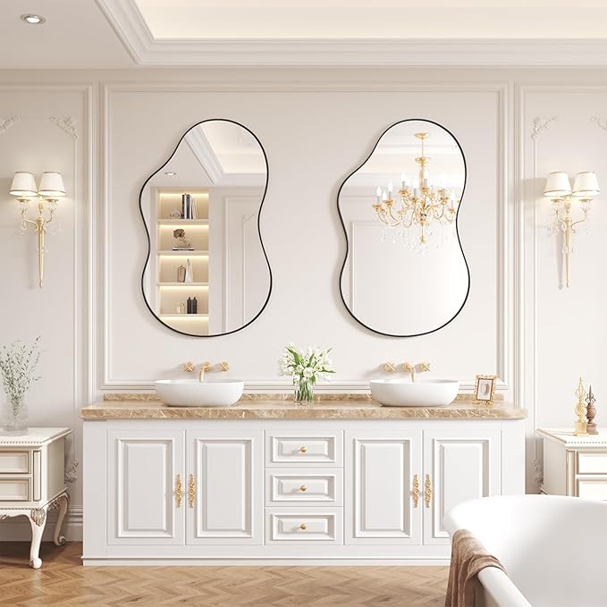 WEER Irregular Wall Mirror, 24x36 inch Black Asymmetrical Mirror Wall Mounted - Image 2