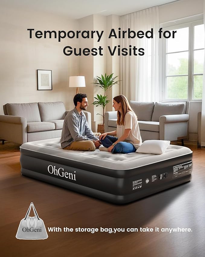 OhGeni Air Mattress Full with Built-in Pump, Portable Bed - Image 6