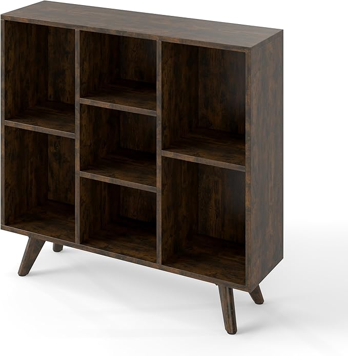 Manora Rustic Brown 7 Cube Mid Century Modern Bookshelf, Wooden Storage by manora