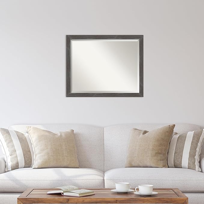 Amanti Art Grey Wall Mirror 25x31 Woodridge Rustic Grey Rectangle Bathroom - Image 5