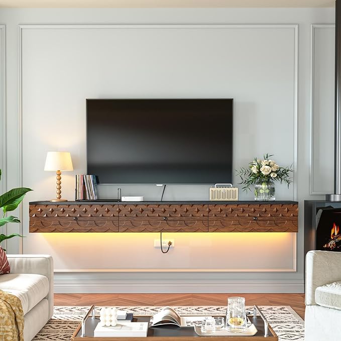 Fully-Assembled Floating TV Stand, Vintage Carved Floating Entertainment Center - Image 5