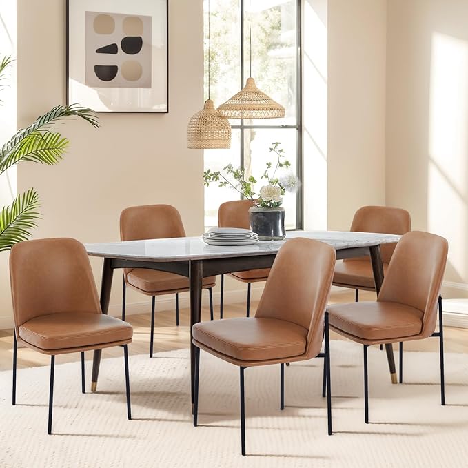COLAMY Modern Dining Chairs Set of 6, Faux Leather Upholstered Kitchen Chairs by COLAMYINC