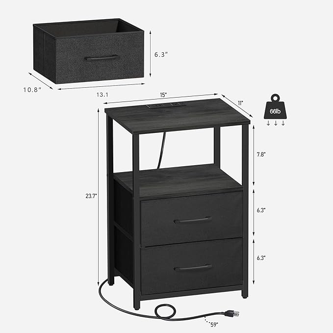 TUTOTAK LED End Table with Charging Station, Night Stand, Side Table with 2 USB - Image 3