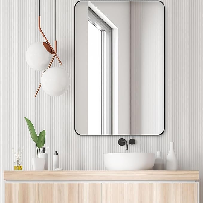Black Bathroom Mirror, Rectangle 24 x 36 Inch Vanity Wall Mirror, Modern Mirror by Unknown