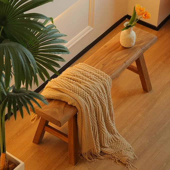 55.1in Wood Bench Indoor – Rustic Farmhouse Entryway Bench, Skinny Bench Design - Image 6