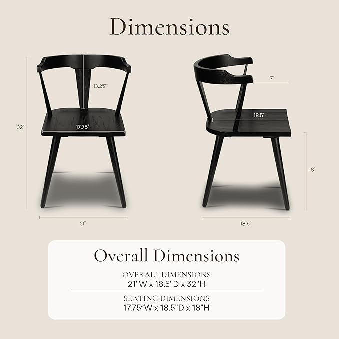 POLY & BARK Mid Century Modern Enzo Black Dining Chair – Solid Oak Wood Splat - Image 3