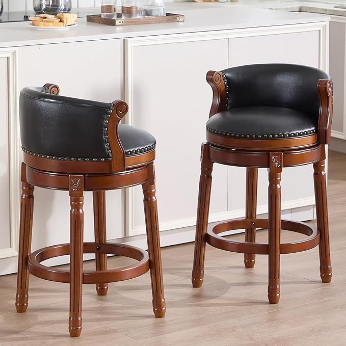 Cow top Leather Wooden Bar Stools, 29.5" Bar Height Bar Chair - Image 3