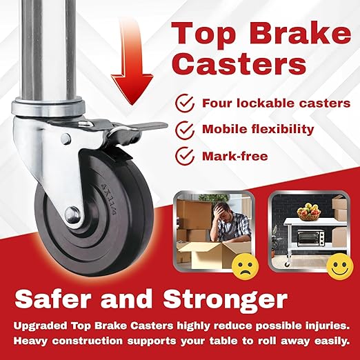 DuraSteel Stainless Steel Work Table 24" x 12" x 34" Height w/ 4 Caster Wheels - Image 6