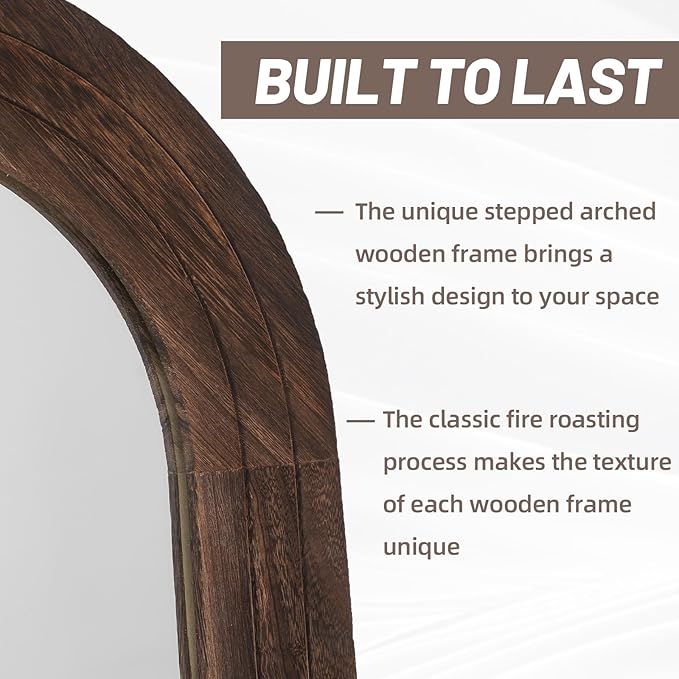 Arched Full Length Mirror with Solid Wood Frame, 65x22 Farmhouse Wall Mounted - Image 3