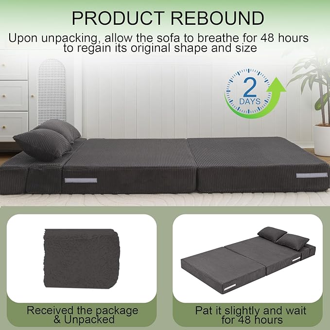 MeMoreCool Boneless Folding Sofa Bed Queen, Corduroy Convertible Sleeper Chair - Image 8