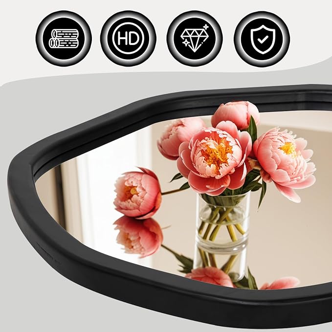 ULIKE Round Wood Mirror 24 Inch Circle Wall Mirror, Asymmetrical Bathroom - Image 5