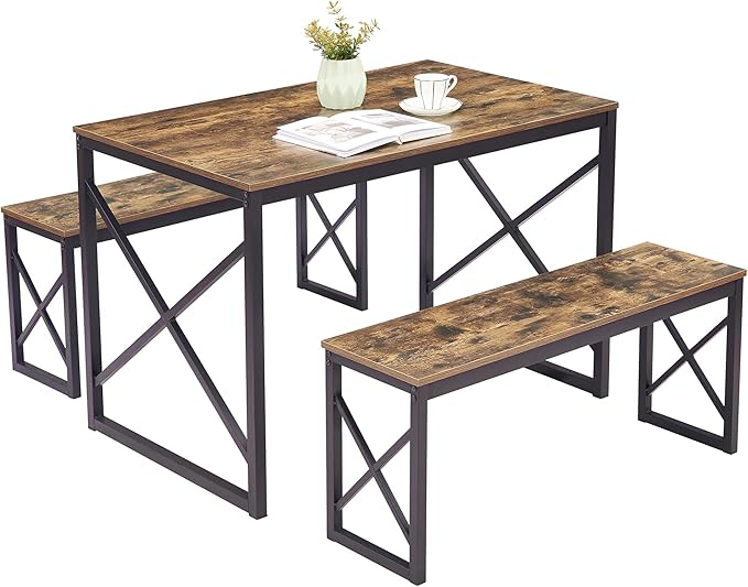 VECELO Kitchen Table with 2 Benches - Image 6