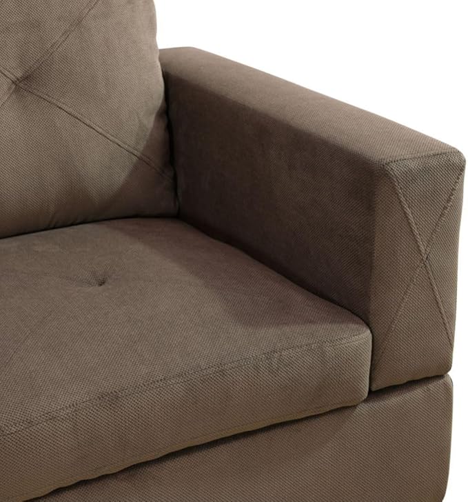 Brown L-Shaped 3-Piece Corduroy Fabric Sofa - Image 3