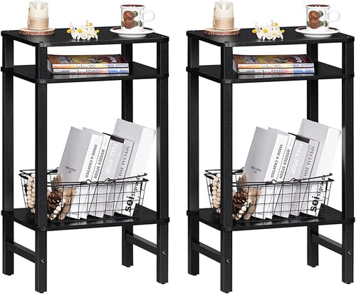 28in Tall Side Table Set of 2, 3-Tier Small Narrow End Table by YUFAM