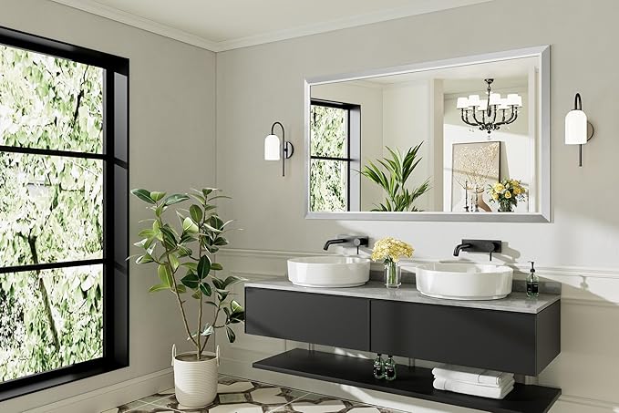 60x36 Inch Silver Bathroom Mirror - Image 8