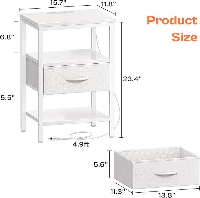 SUPERJARE Nightstand with Charging Station, Bed Side Table with Adjustable - Image 8