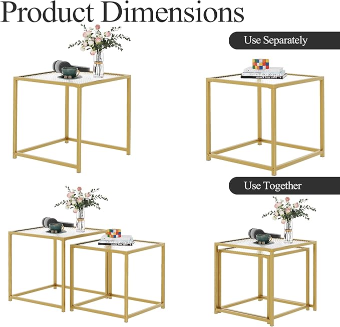 Garden 4 you Coffee Table Set of 2, Modern Patterned Glass Nesting Table - Image 8