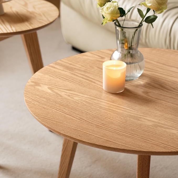 100% Solid Oak Wood Mini Coffee Table, Round Side Table w/Solid Wood Legs - Image 6