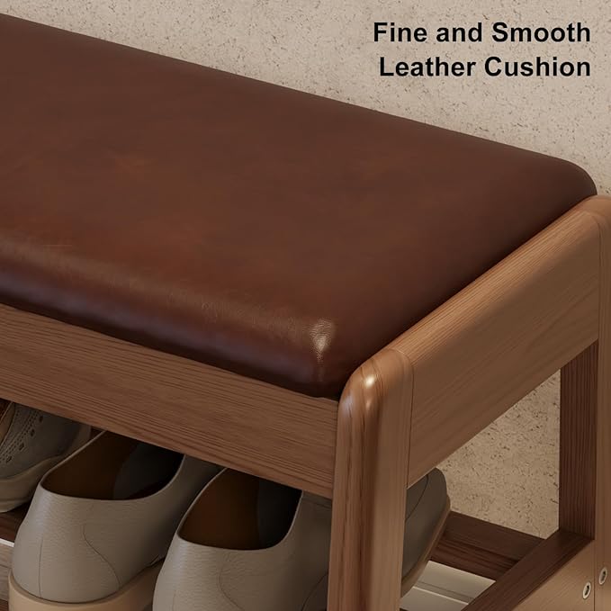 Small Shoe Bench with Leather Cushion, 2 Tiers Shoe Rack Bench with Flip-Top - Image 5