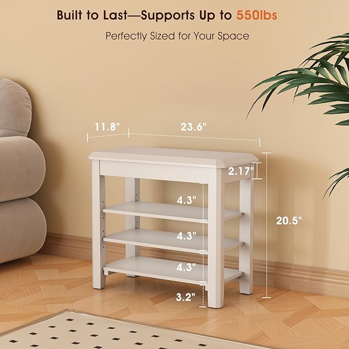 Shoe Rack Bench Seat Rubberwood 3-Tier Wooden Storage Bench 550lbs Compact - Image 2