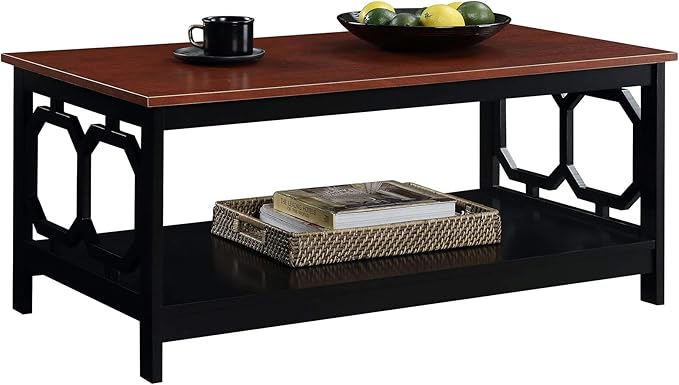 Convenience Concepts Omega Coffee Table, Cherry Top / Black Frame - Image 4