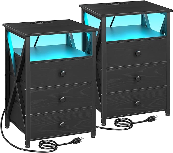 AMHANCIBLE Night Stand Set 2, LED Nightstand by AMHANCIBLE