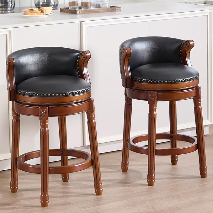 Cow top Leather Wooden Bar Stools, 29.5" Bar Height Bar Chair - Image 4