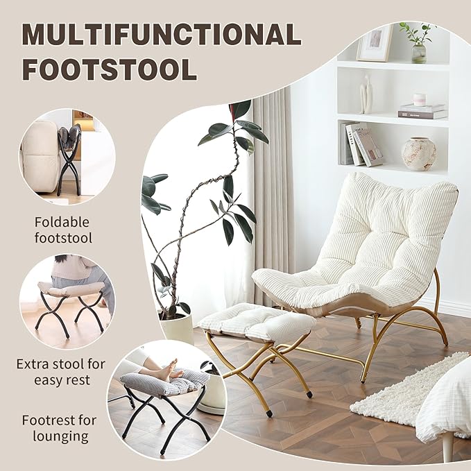 Welnow Accent Chair with Ottoman, Lounge Comfy Soft Leisure Metal Frame Reading - Image 9