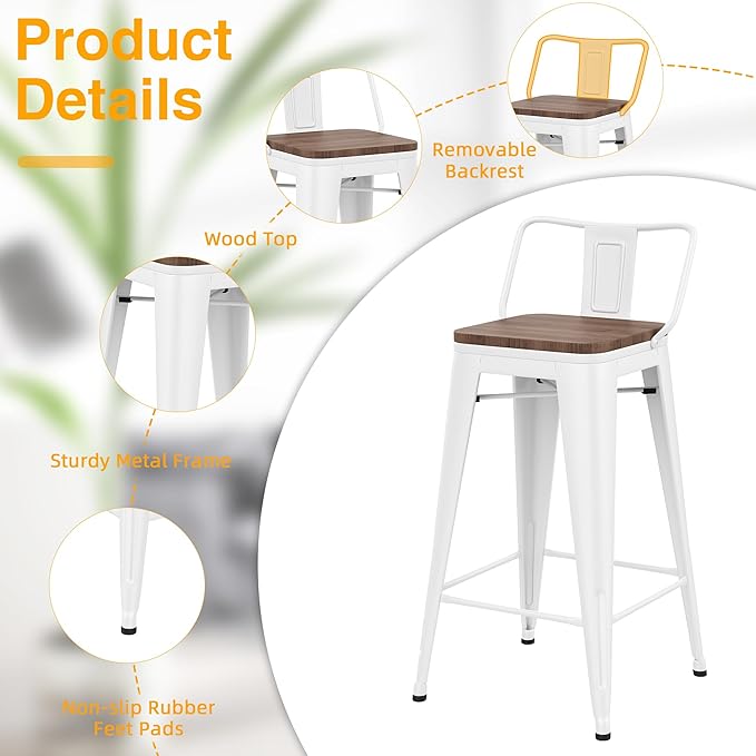 Yongchuang 30 inch Bar Stools Set of 4 Bar Height Metal Barstools - Image 6