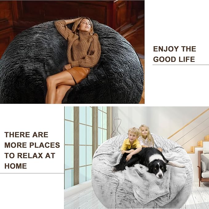 Bean Bag Chair Cover Without Filler, Big Round Soft Fluffy PV Velvet Washable - Image 5